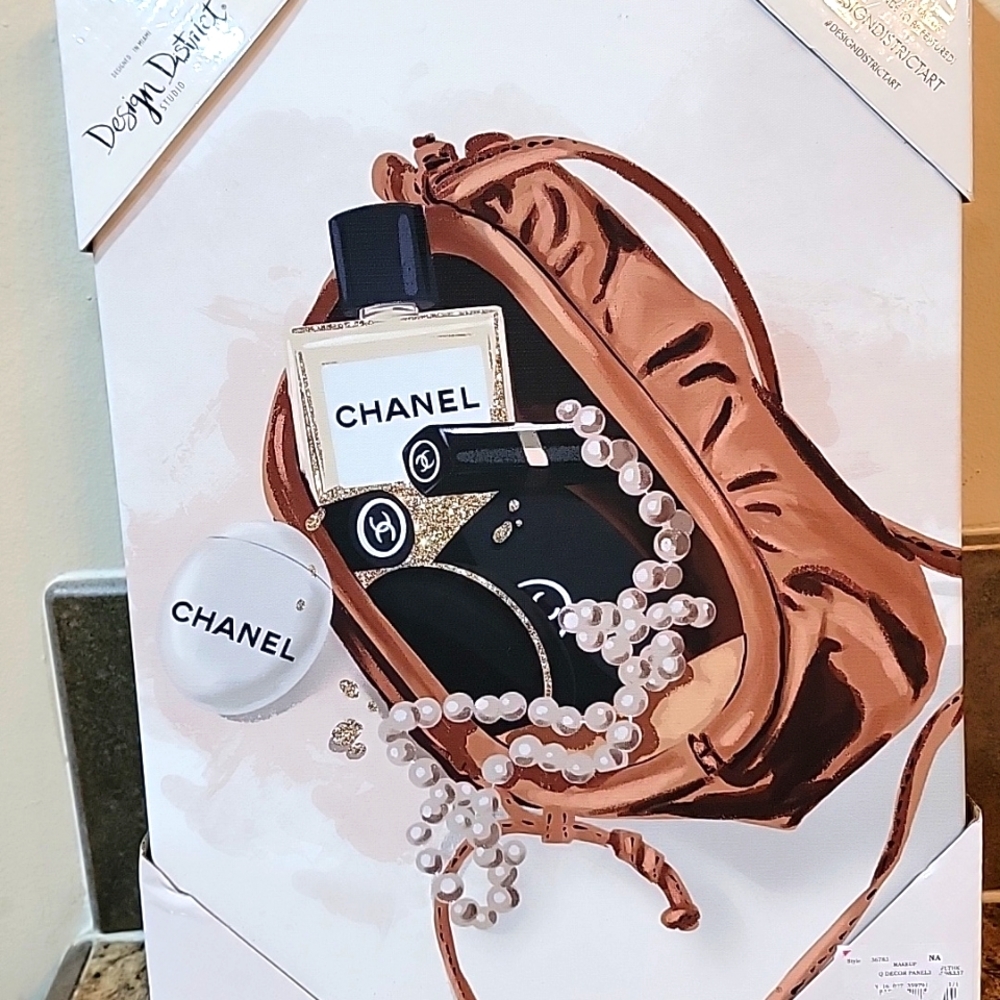 Chanel Satchel Cosmetic Boho Design Canvas Wall Art Decor 14x11 - Picture 2 of 6